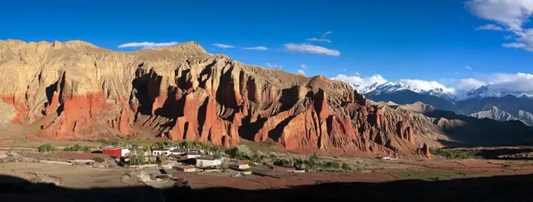 Red rock cliffs of Dhakmar in Upper Mustang
